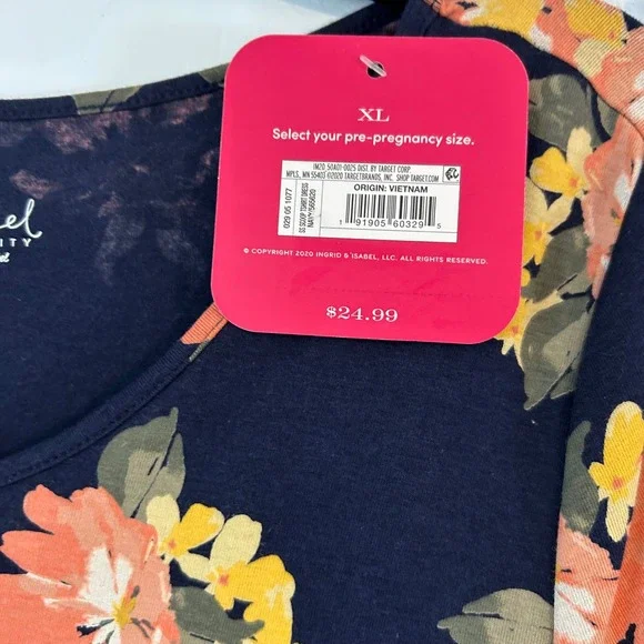Isabel Maternity Navy Floral Side Ruched Scoop Neck T-Shirt Dress XL New - Picture 7 of 10